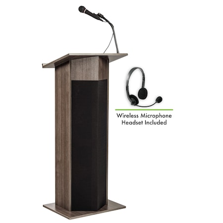 Oklahoma Sound Oklahoma Sound Power Plus Lectern with Wireless Headset Mic, Ribbonwood 111PLS-RW/LWM-7